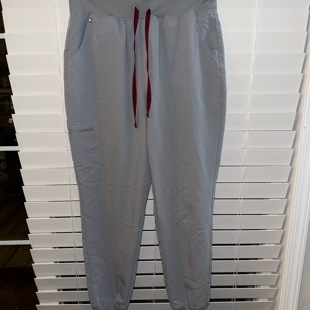 Figs Women's Gray Joggers with Burgundy Accents